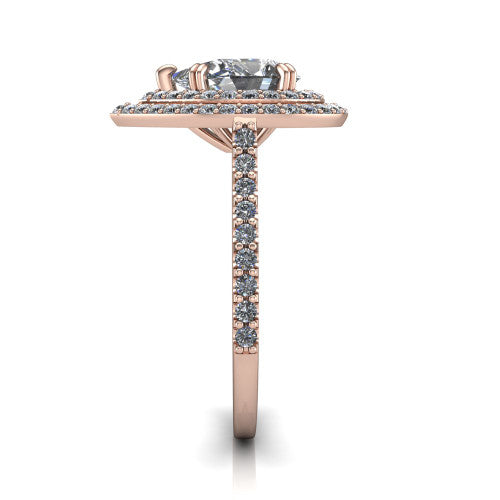 Trinity Pear Shape Halo Engagement Ring in 14K Rose Gold