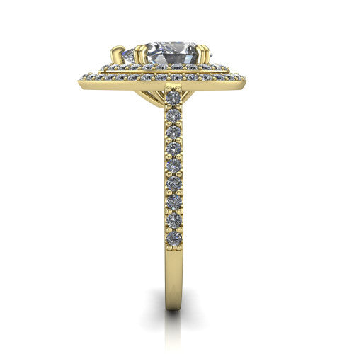 Trinity Pear Shape Halo Engagement Ring in 14K Yellow Gold