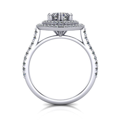 Trinity Heart Shape Halo Engagement Ring in 14K White Gold
