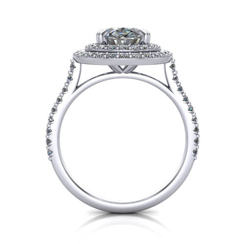 Trinity Oval Shape Halo Engagement Ring in 18K White Gold