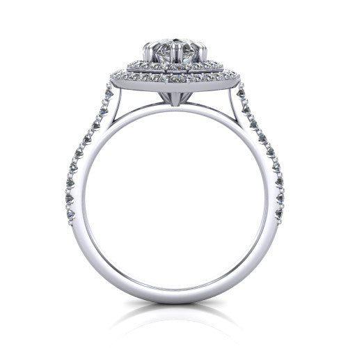 Trinity Pear Shape Halo Engagement Ring in 14K White Gold