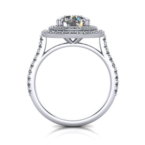 Trinity Round Shape Halo Engagement Ring in 14K White Gold