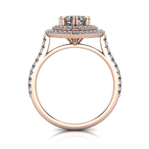 Trinity Heart Shape Halo Engagement Ring in 14K Rose Gold