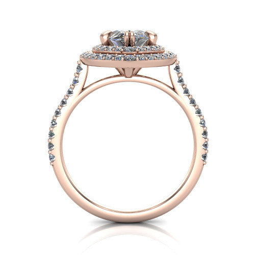 Trinity Marquise Shape Halo Engagement Ring in 18K Rose Gold