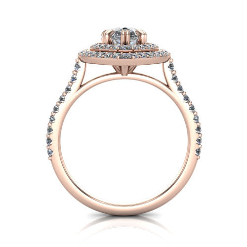 Trinity Pear Shape Halo Engagement Ring in 18K Rose Gold