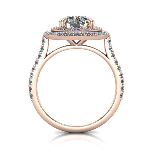 Trinity Round Shape Halo Engagement Ring in 14K Rose Gold