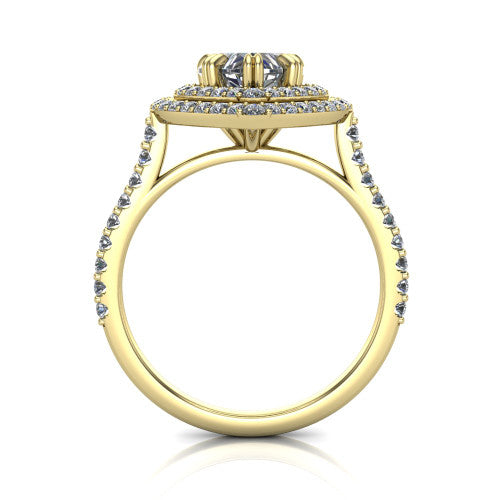 Trinity Heart Shape Halo Engagement Ring in 14K Yellow Gold