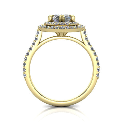 Trinity Marquise Shape Halo Engagement Ring in 18K Yellow Gold