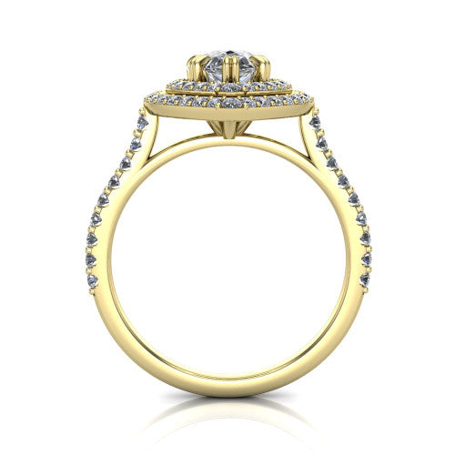 Trinity Pear Shape Halo Engagement Ring in 14K Yellow Gold