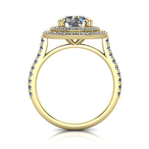 Trinity Round Shape Halo Engagement Ring in 14K Yellow Gold