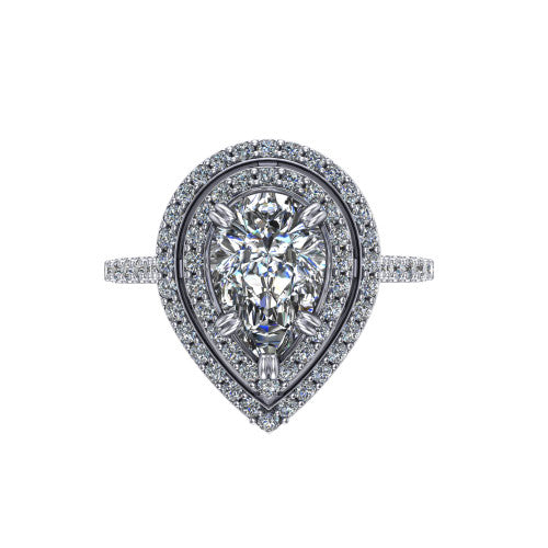 Trinity Pear Shape Halo Engagement Ring in Platinum