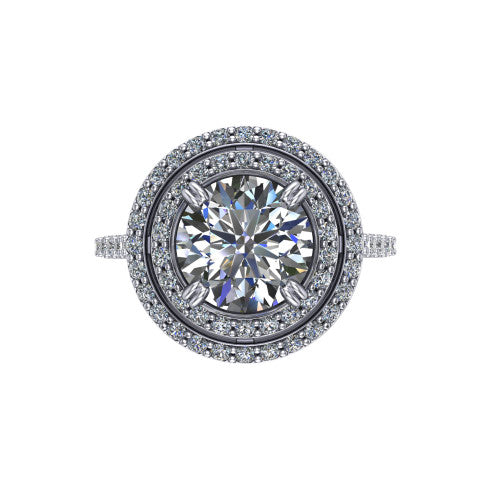 Trinity Round Shape Halo Engagement Ring in Platinum