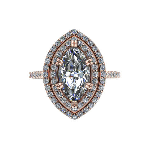 Trinity Marquise Shape Halo Engagement Ring in 18K Rose Gold