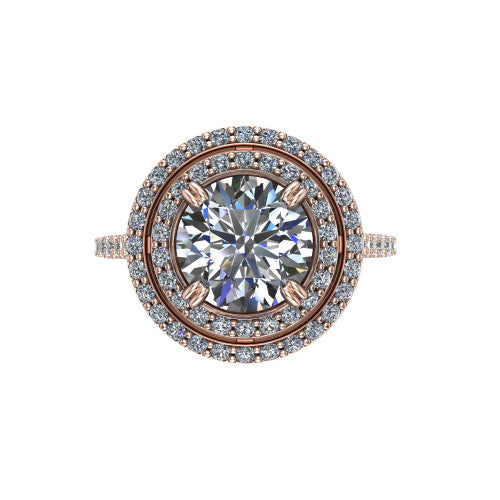 Trinity Round Shape Halo Engagement Ring in 18K Rose Gold