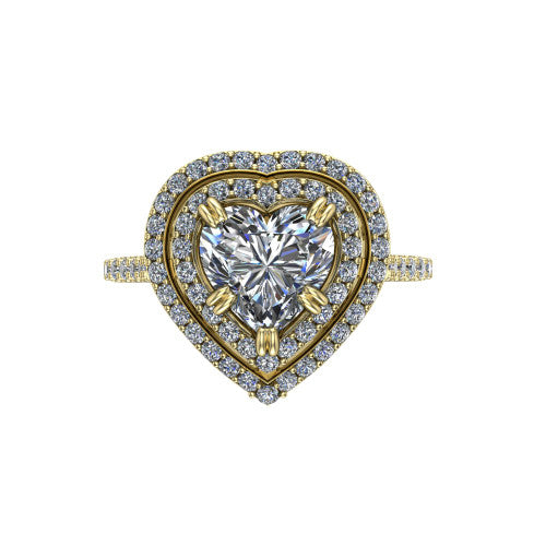 Trinity Heart Shape Halo Engagement Ring in 14K Yellow Gold