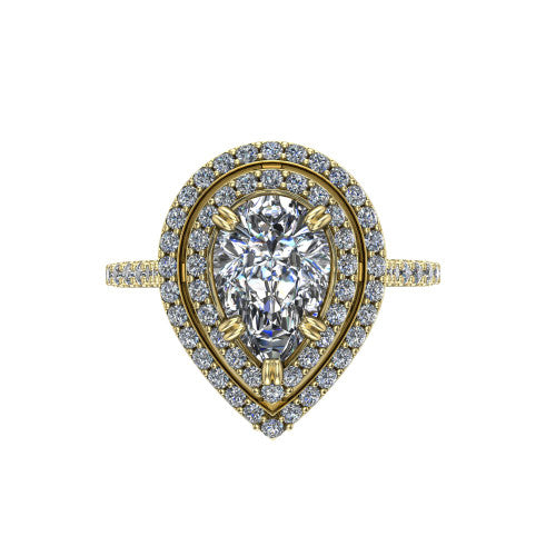 Trinity Pear Shape Halo Engagement Ring in 18K Yellow Gold