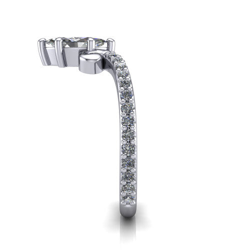 Aveline marquise solitaire engagement ring in 18K White Gold, side profile showing the peaked chevron pave band