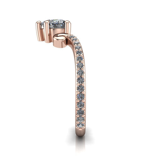 Aveline heart solitaire engagement ring in 14K Rose Gold, side profile showing the peaked chevron pave band