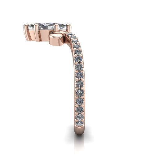 Aveline marquise solitaire engagement ring in 14K Rose Gold, side profile showing the peaked chevron pave band