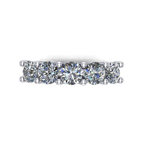 Holly round five stone engagement ring in Platinum, top-down view showing five brilliant round diamonds aligned across the band in shared 4-prong claws