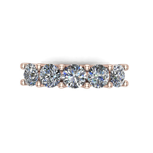 Holly round five stone engagement ring in 18K Rose Gold, top-down view showing five brilliant round diamonds aligned across the band in shared 4-prong claws