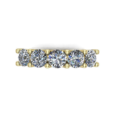Holly round five stone engagement ring in 18K Yellow Gold, top-down view showing five brilliant round diamonds aligned across the band in shared 4-prong claws