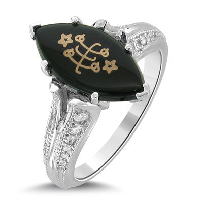 14k White Gold Marquise Onyx Vintage Inspired Baha'i Ringstone 14K White Gold