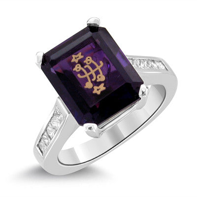 14K White Gold Emerald Cut Purple Amythest Baha'i Ringstone 14K White Gold