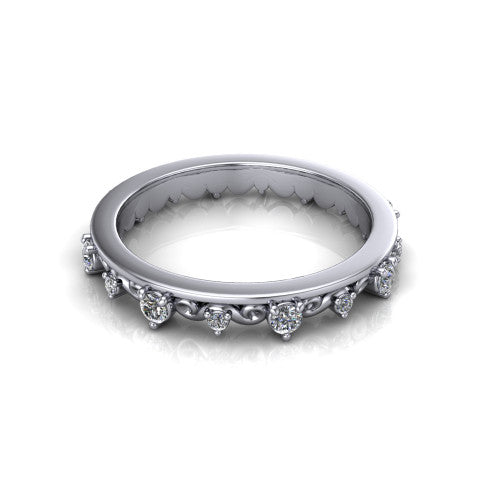 Tiffany - 14K Gold Vintage-Inspired Diamond Wedding Ring 14K White Gold - Natural Diamond