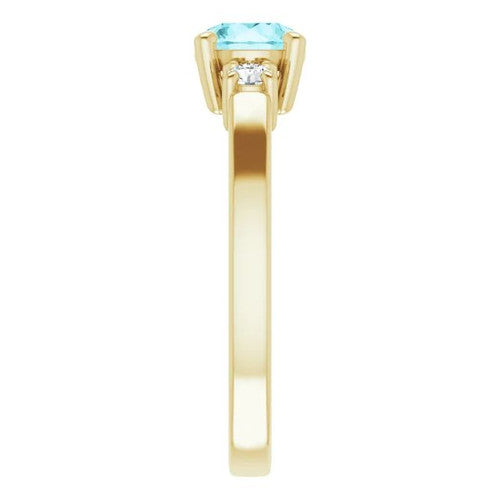 14K Gold 6 mm Round Natural Blue Zircon & 1/8 CTW Natural Diamond Ring 14K Yellow Gold