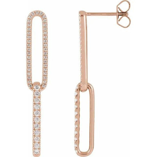 14K Gold 1/2 CTW Lab-Grown Diamond Elongated Link Earrings 14K Rose Gold