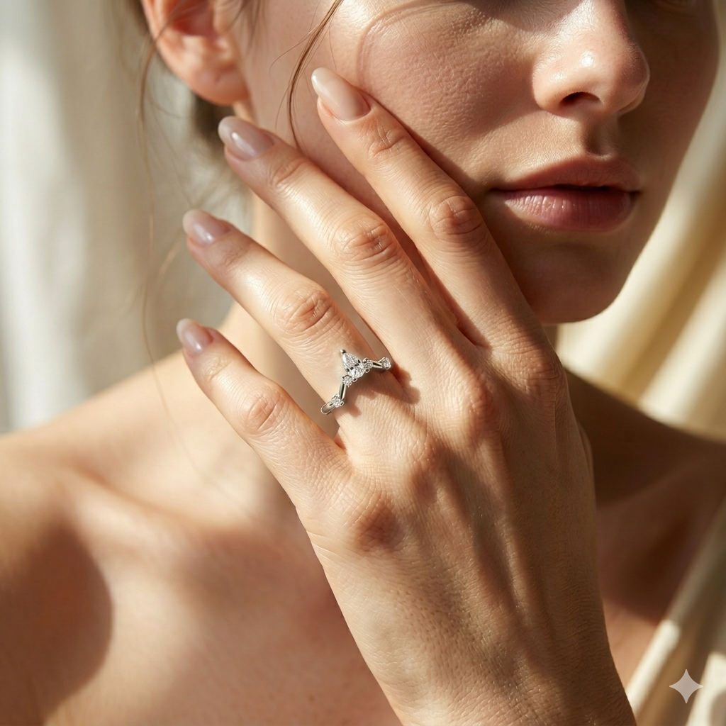 Monica - 14K Gold Pear-Cut Diamond Curved Wedding Ring 14K White Gold - Natural Diamond