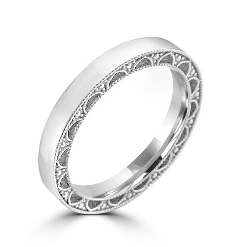 14K White Gold Hidden Engraved Art Deco Wedding Band 14K White Gold