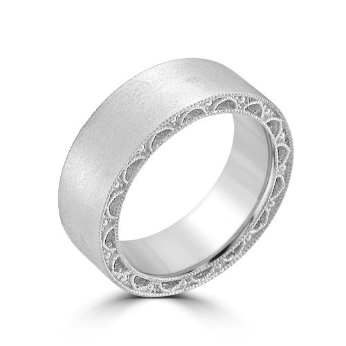 Platinum Hidden Engraved Art Deco Band in Platinum, three-quarter perspective view