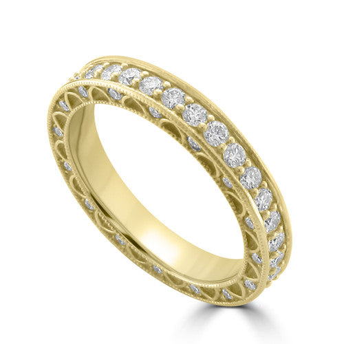 14K Yellow Gold Art Deco Engraved Diamond Wedding Band  14K Yellow Gold - Natural Diamond