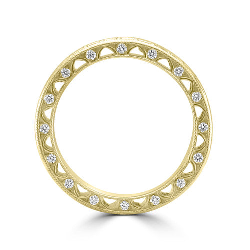 14K Yellow Gold Art Deco Engraved Diamond Wedding Band  14K Yellow Gold - Natural Diamond
