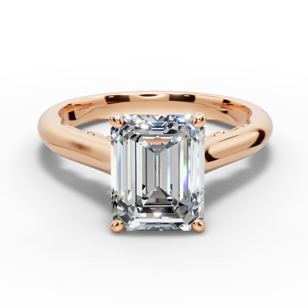 Saylor Emerald Shape Classic Engagement Ring in 18K Rose Gold