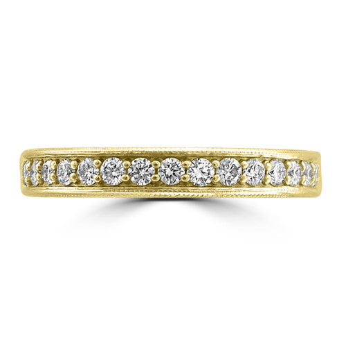 14K Yellow Gold Art Deco Engraved Diamond Wedding Band  14K Yellow Gold - Natural Diamond