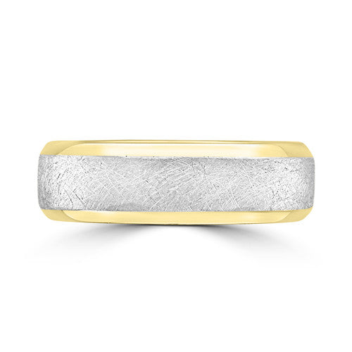 Men's Two Tone Platinum and 14K Yellow Gold Scratched Beveled Edge Wedding Band 14K Yellow Gold