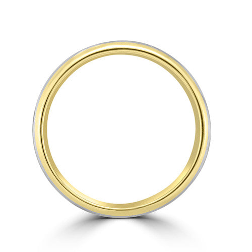 Men's Two Tone Platinum and 14K Yellow Gold Scratched Beveled Edge Wedding Band 14K Yellow Gold